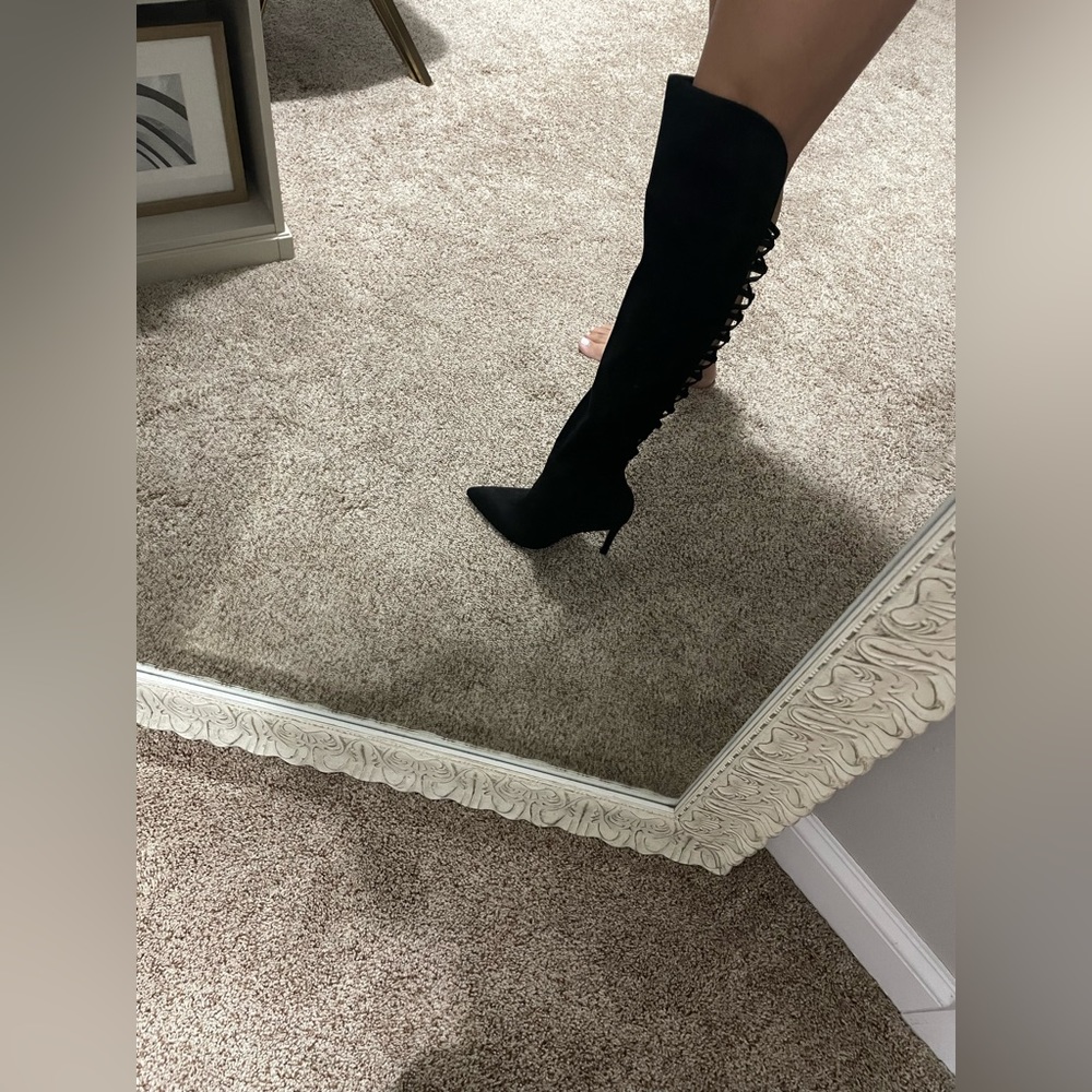 Aldo Over the knee black suede heeled Boots with slit back Women’s size 8
